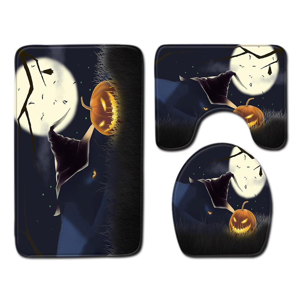 Halloween Shower Curtain Floor Mat Combination Four-Piece Set Bathroom Toilet Carpet Door Mat
