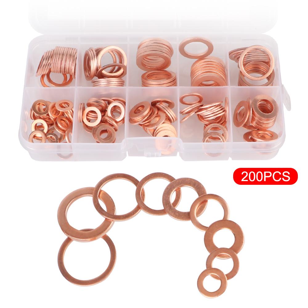 Медная шайба, прокладка, гайка и болт, набор плоских колец, набор уплотнений, комбинированный набор уплотнений, плоские установочные шайбы M5/M6/M8/M10/M12/M14 200 шт.
