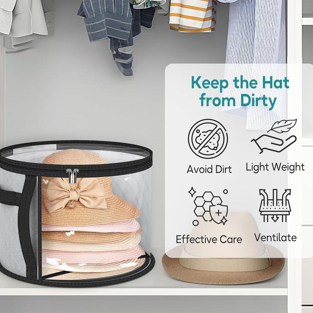 Hat Storage Bucket Hat Storage Organizer Clothing Hat Travel Organizer,Foldable Round Brim Hat Storage Bag with Handle Visualiz