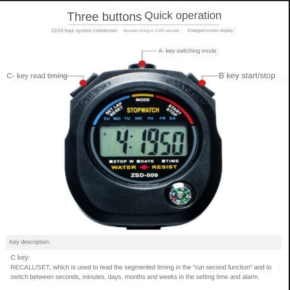 Professional LCD Sports Stopwatch with Wristband Training Timer Portable 24H Clock Watch
