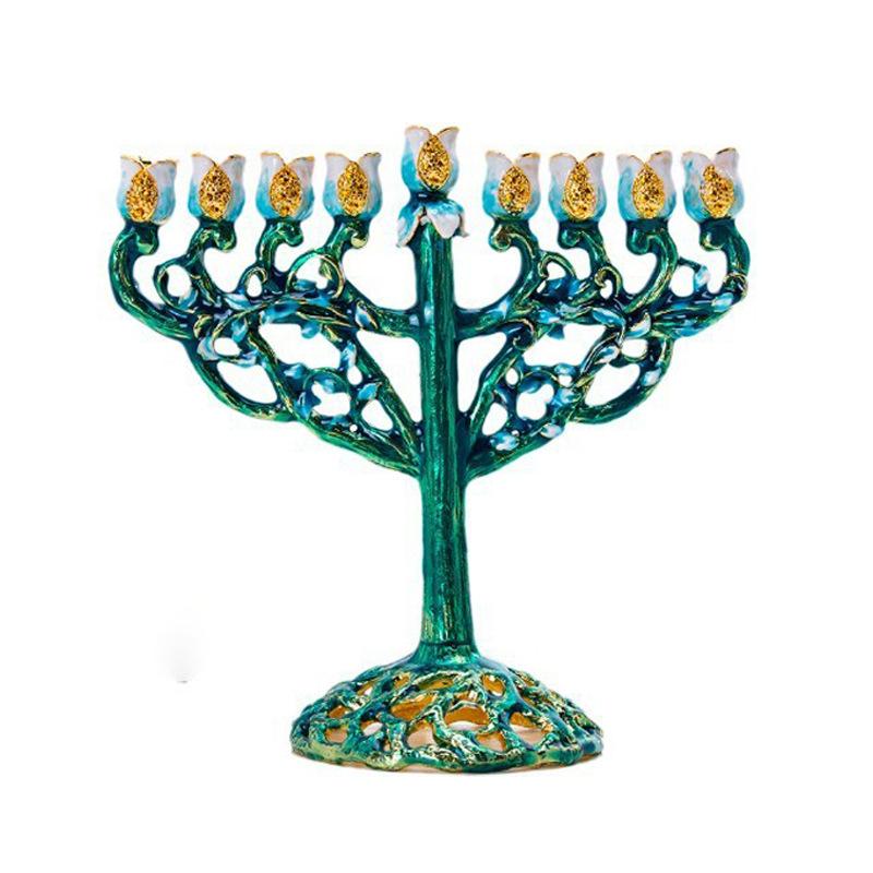 European Enamel Metal Candle Holder Ornament Retro Enamel Nine-head Lamp Holder Home Decoration Crafts