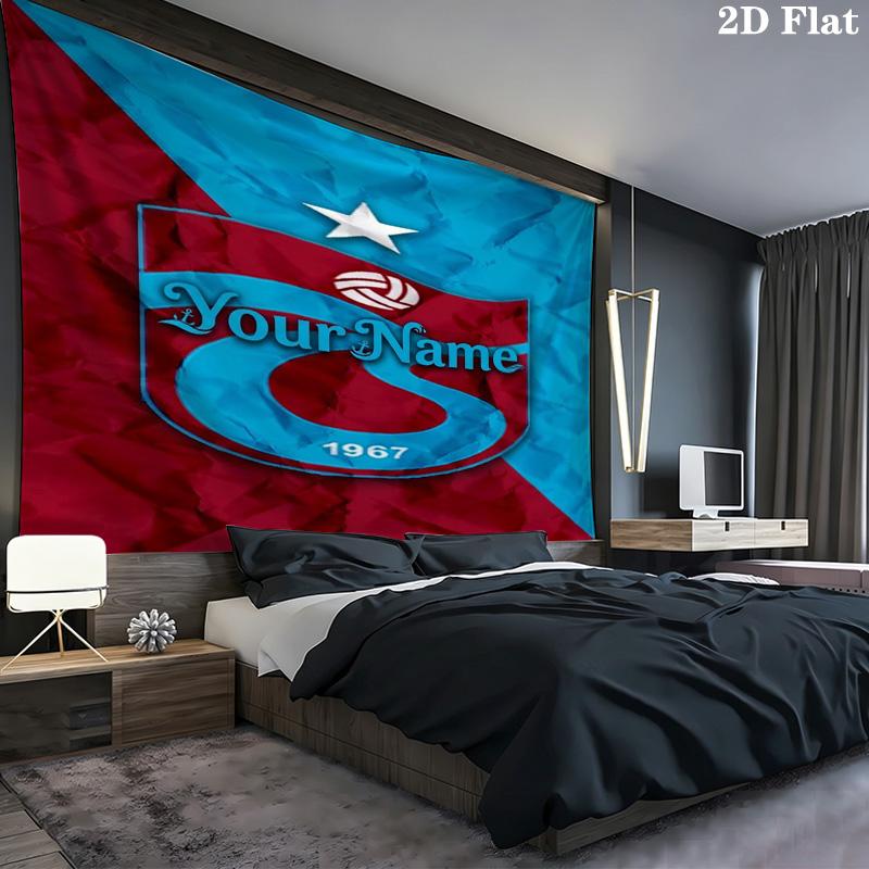 Star Soccer Emblem Custom Name Wall Tapestry Aesthetic Wall Hanging Printed Fabric Blanket Decorative Tapestries For Bedroom Living Room Home Decor