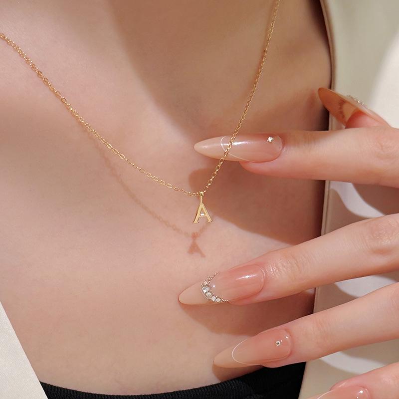 Персонализированное ожерелье с инициалом из стерлингового серебра 925 пробы - Женская цепочка на ключицу с алфавитным кулоном, ювелирный тренд