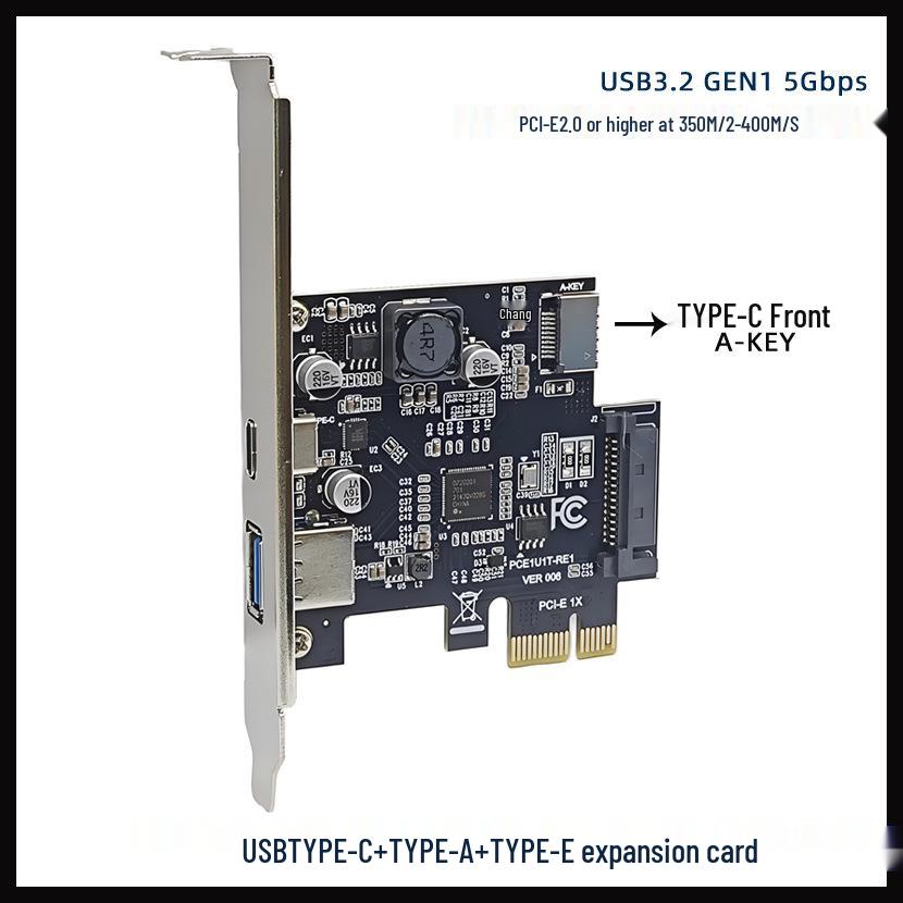 USB 3.2 Gen 1 Expansion Card with 5Gbps, USB-A, Type-C, and Type-E Ports, D720201 Controller