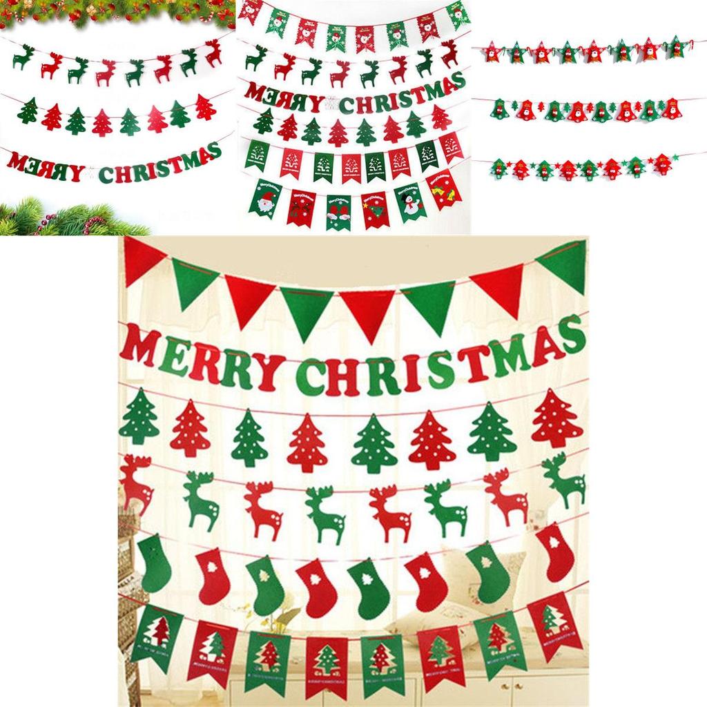 Festive Merry Christmas Bunting Hanging Banner Flag For Xmas Party Decoration