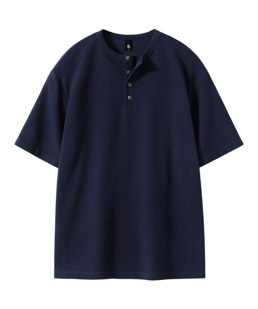 БРЕНСОН (вафельный) Свободная вафельная футболка-henley с коротким рукавом (4 цвета)