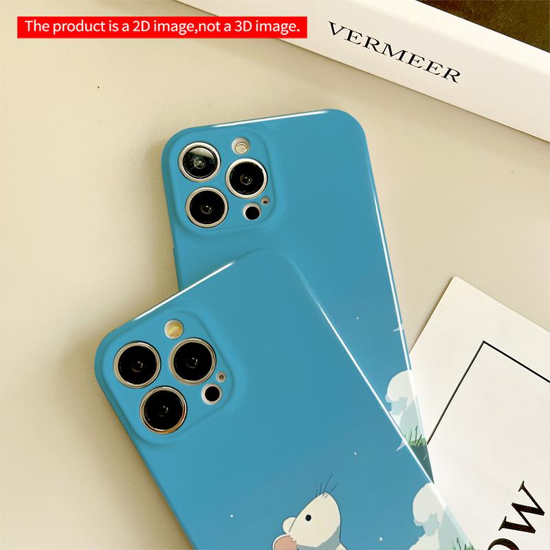 2DFlat Cute White Mouse in Blue Sky Grass Field All inclusive film hard iPhone case, compatible with iPhone 18 Pro Max 17 16 15 14 13 12 11
