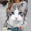 Cat Print Long Sleeves Tees Pullover Casual Loose Street Female Clothing Funny Cute Tops Fall/Winter Cotton Women's T-shirts