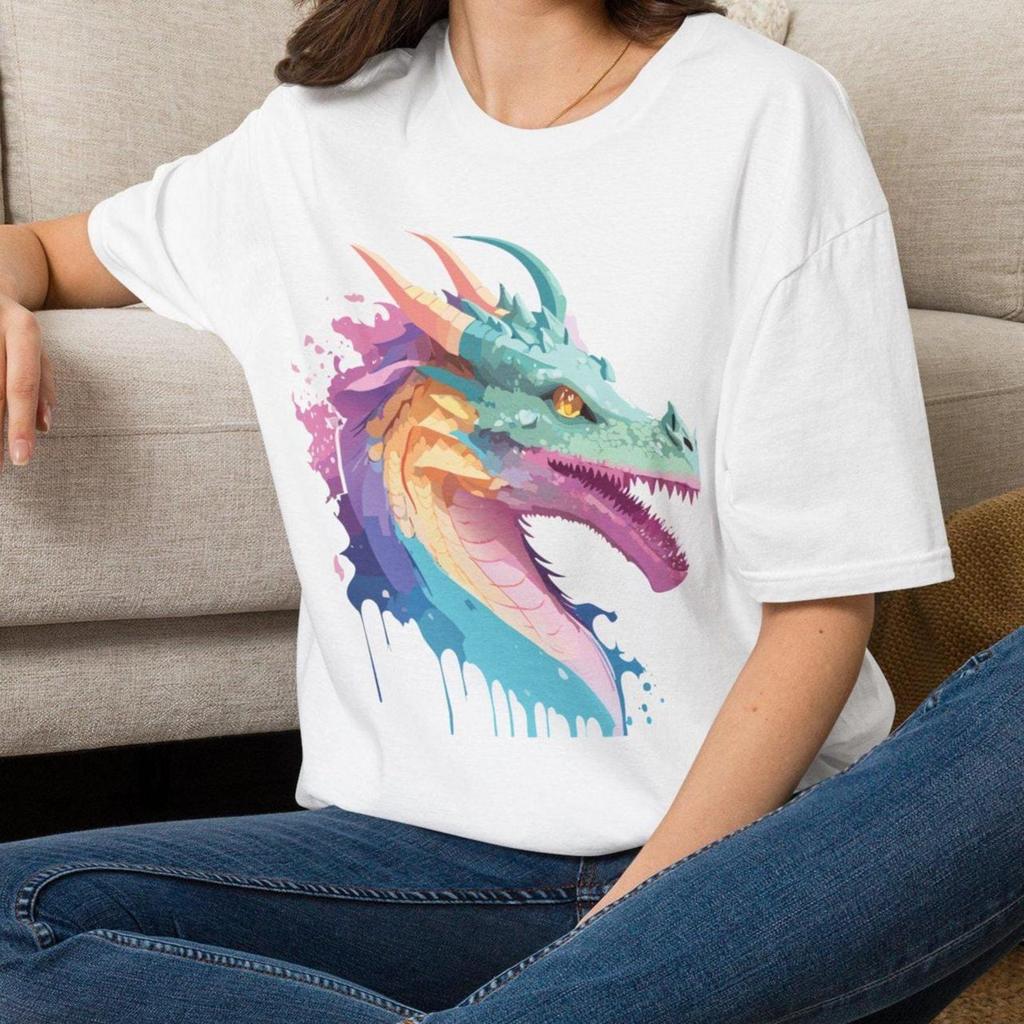 Colorful Dragon T-Shirt | Watercolor Fantasy Dragon Tee Animal Tee Gift for her Mom Grandma Family Friend Sister Crew Team Party Aunt