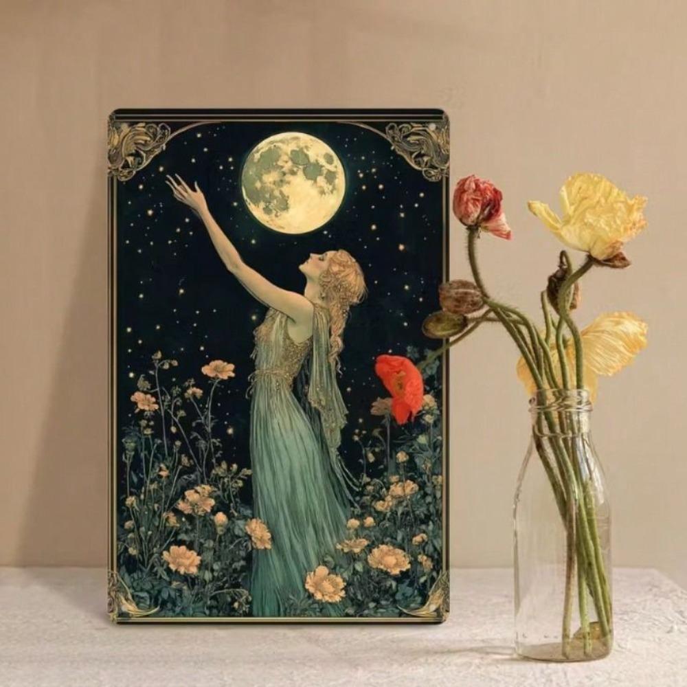 Винтажный металлический плакат Moon Girl Настенный декор 8x12 дюймов Жестяная табличка Бар Кафе