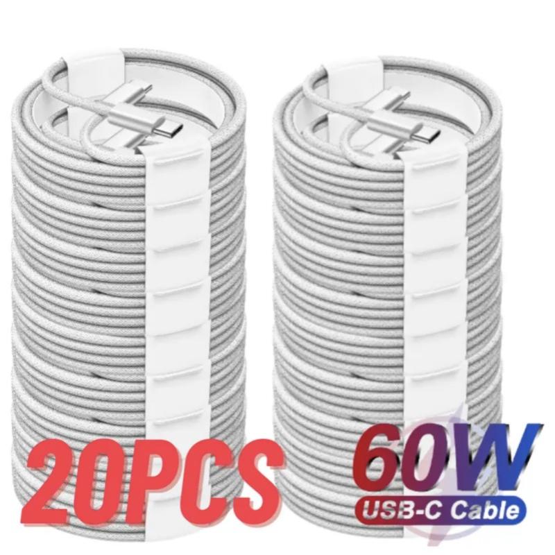 20Pcs PD 100W For iPhone 16 15 17Pro Max iPad USB-C to USB C Fast Charger Cable For Xiaomi Samsung Google Honor Type C Cord 1m 5