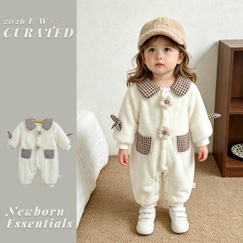 Baby Girls Winter Fall Long Sleeve Cotton Romper With Snap Soft Thickened Bodysuit 1-3 Years