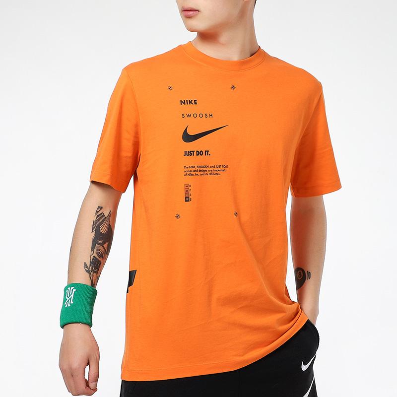 Nike Спортивная одежда Swoosh Club с принтом алфавита, футболка с круглым вырезом и короткими рукавами, мужские топы, оранжевый DJ5374-801