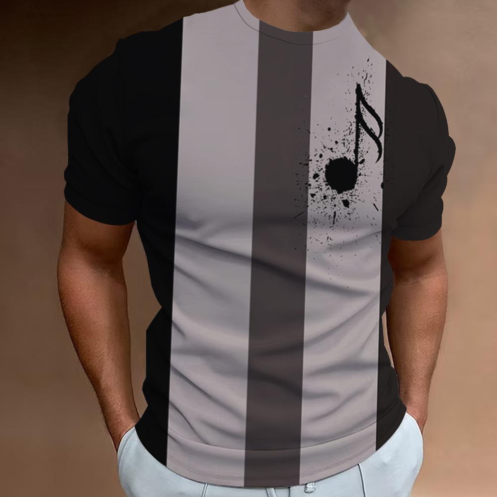 Мужская футболка в стиле ретро с 3d-принтом музыкальных нот, мужская одежда, повседневная повседневная футболка с коротким рукавом, уличные дизайнерские футболки, топ, свободная рубашка большого размера