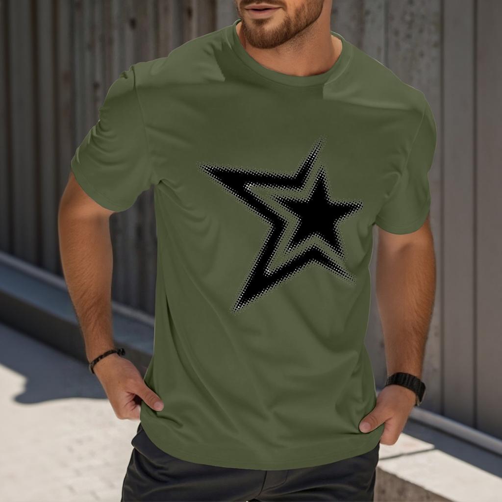 Мужская модная футболка с принтом, круглым вырезом, прямыми плечами и короткими рукавами