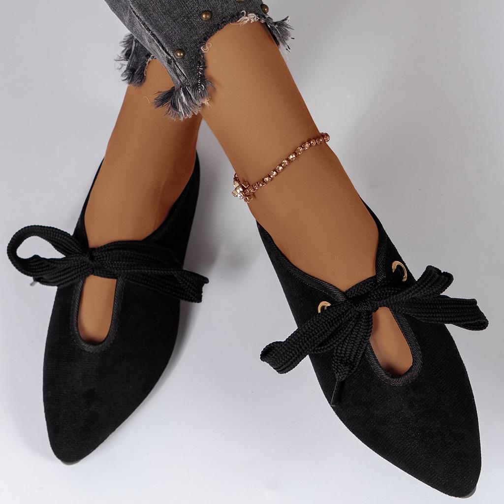 2024 Autumn Pointed Toe Ballet Women's Flats Casual Soft Bottom Flat Shoes Female Shallow Solid Lace-up Shoes Zapatos De Mujer