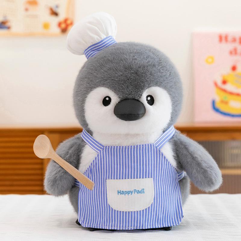 Adorable Penguin Chef Plush Holding Fish - Stuffed Toy & Gift