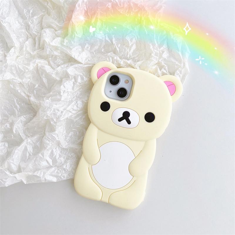 3D Cartoon Glasses Rilakkuma Bear Phone Case For 16 15 14 Plus 13 12 Pro Max 11 X Xs Max 7 8 SE 6s 5s Soft Silicone Cover