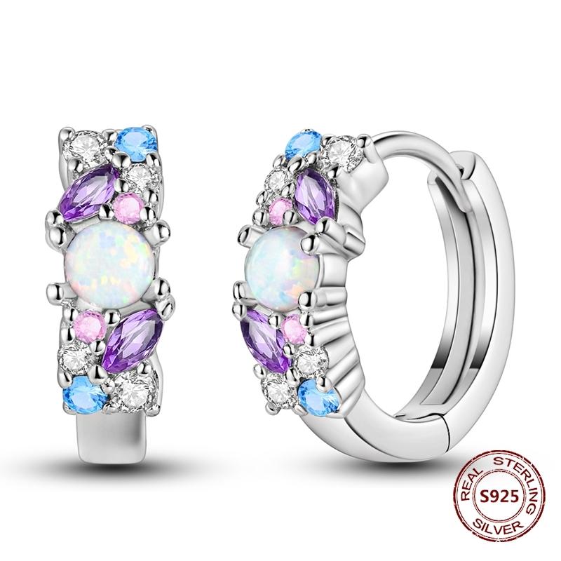 Purple Zircon Hoop Earrings 925 Silver U-shaped Liquid Metal Love Heart Fashion Earrings For Women Jewelry