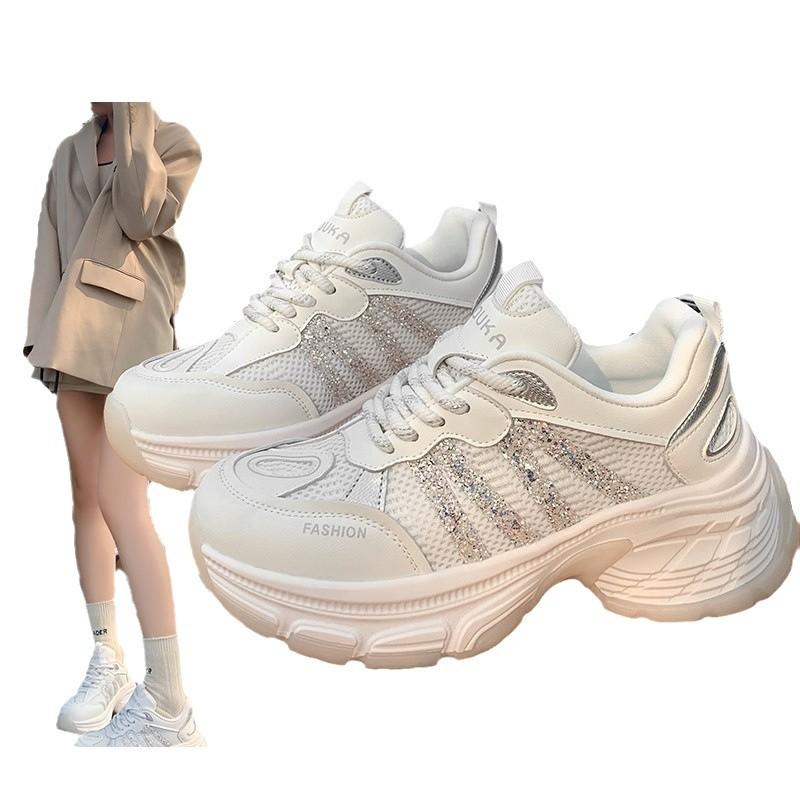 Маленькие туфли для папы на толстой подошве высотой 6 см, женская весна 2025, новая дышащая сетчатая мода, повседневная женская обувь