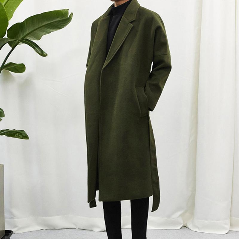 Men's Trendy Long Black Wool Blend Winter Trench Coat Overcoat with Gothic Windbreaker Design