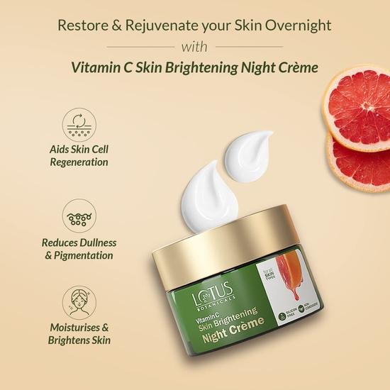 Lotus Botanicals Skin Brightening Night Crème | Vitamin C | Silicon & Chemical Free | All Skin Types | 45g