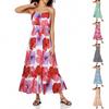 Womens Summer Maxi Dress Sleeveless Floral Spaghetti Strap Smocked Boho Beach Long Dress Beachwear For Vacation