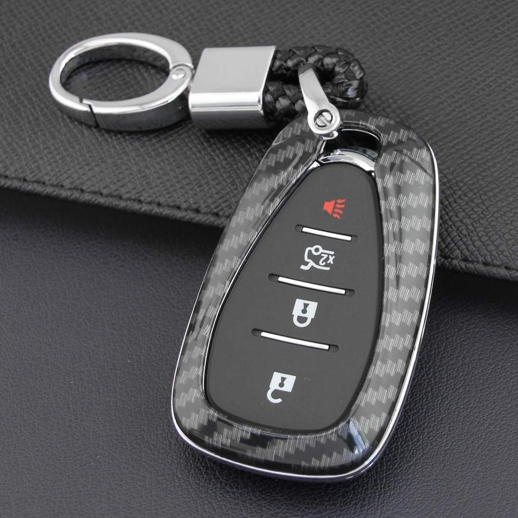 for Chevy Key Fob Cover, ABS Carbon Fiber Pattern Car Key Case Protector for 2016-2020 2023 2024 Chevrolet Malibu Cruze Camaro Traverse Volt Trax