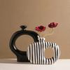 2PCS/Set Creative Modern Black and White Striped Ceramic Vase, Irregular Decorative Flower Vase for Home Decor