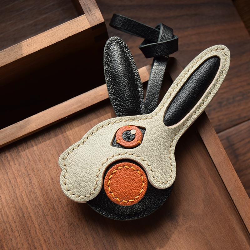 Original Design Rabbit Rabbit Leather Car Key Bag Pendant Handmade Personalized Niche Trendy Girl Key Chain