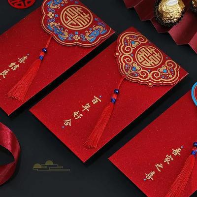 5 шт. красные свадебные конверты с кисточкой Kawaii бумажные конверты с карманом для благословения Hongbao Lucky Money Cash Bag Подарочная упаковочная сумка