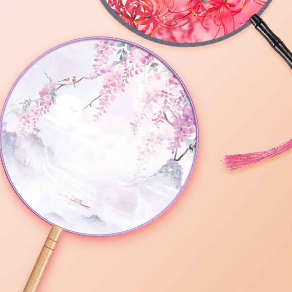 Ancient Round Hand Fan Chinese Style Embroidery Fan Decorative Fans Dance Silk Fan  for Hanfu