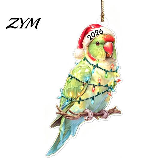 Year of 2026 Commemorative Keepsakes Christmas Animal Hanging Ornaments with Lanyard, Cute Double Sided Pendant Festive Wall Decor Santa Hat, 2D Flat