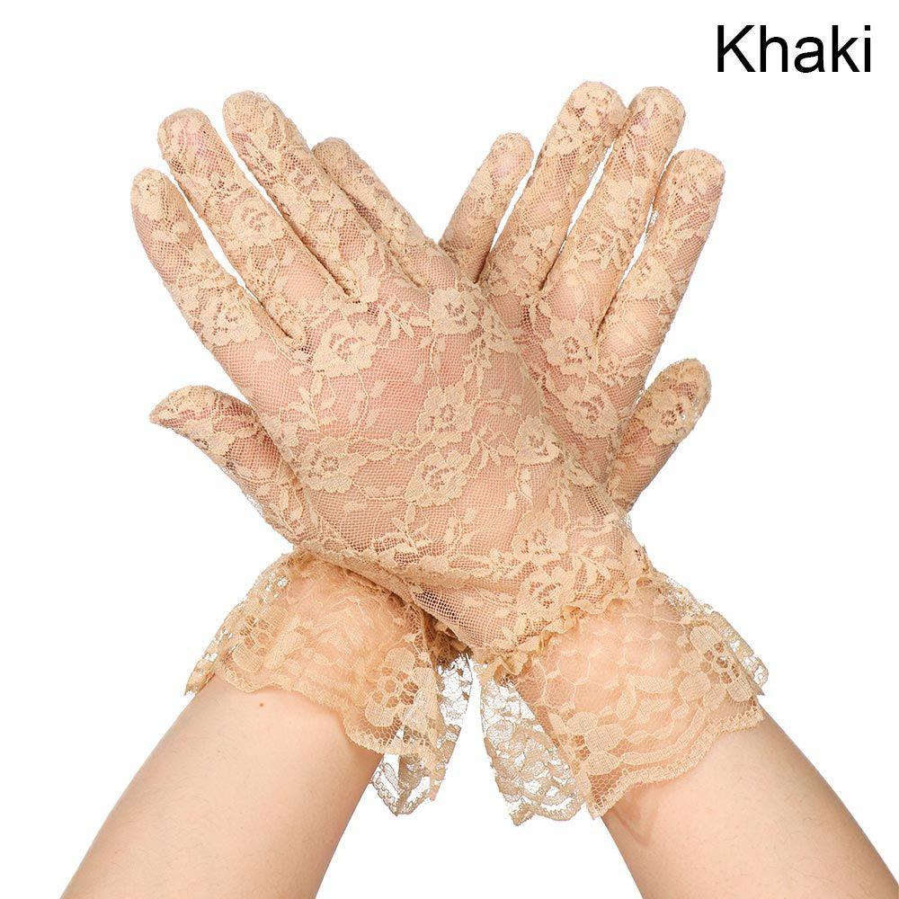 UV Protection Mittens Lace Gloves White Bride Gloves Rose Flower Pattern Party Dressy Gloves
