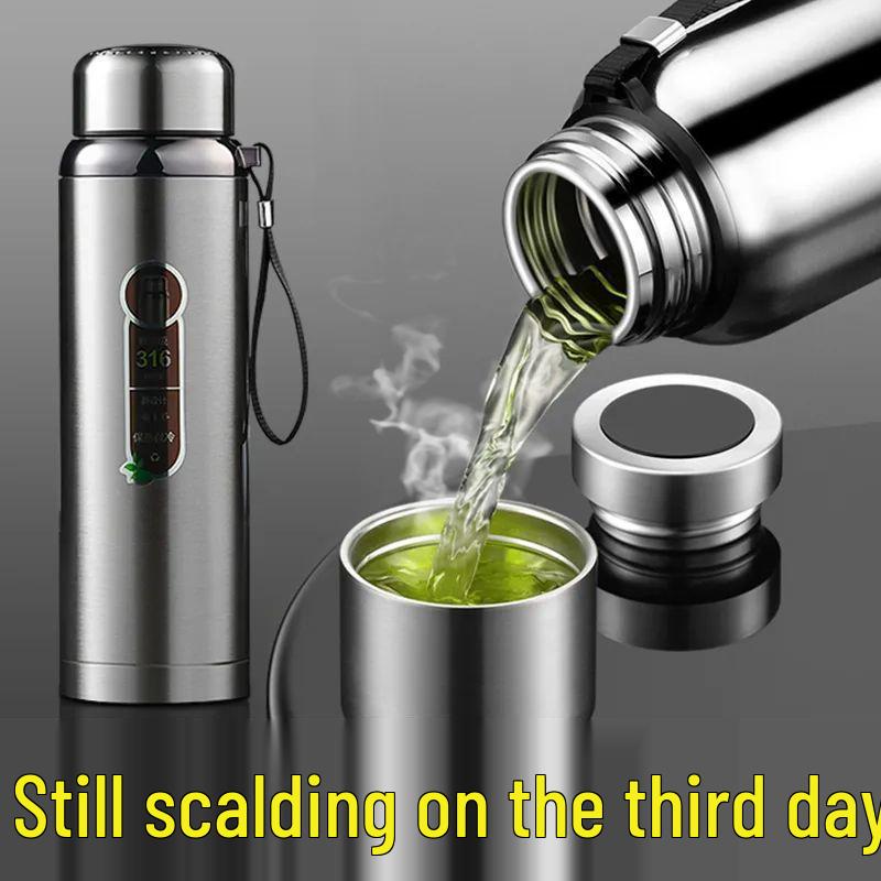 Термобутылка из нержавеющей стали большой вместимости для занятий спортом на открытом воздухе - Короткий, широкий дизайн для мужчин и женщин