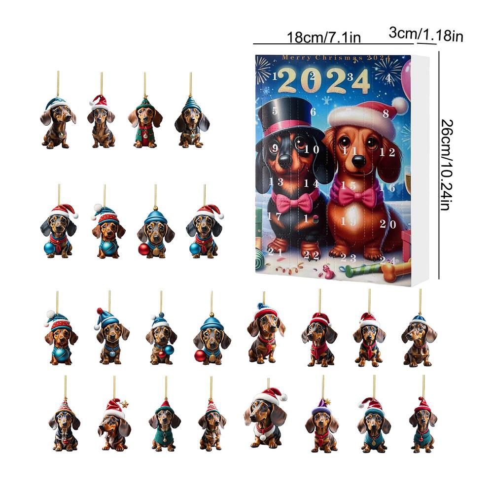 Dachshund Advent Calendar 2025 24 Days Of Christmas Dachshund Pendant Set 2D Dachshund Pendant 24 Days Christmas Countdown