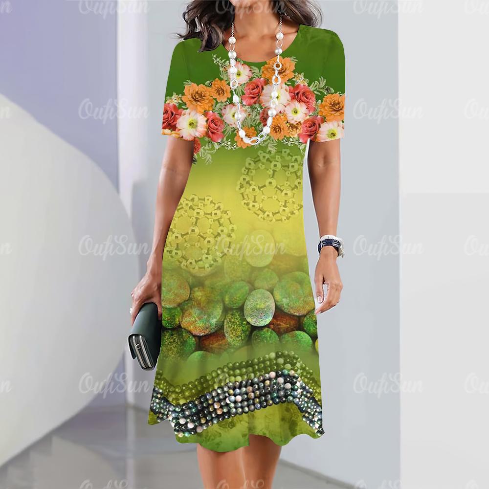 Женские платья 2024 Летние женские платья Винтажные принты Платья для путешествий Элегантная повседневная свободная блузка с коротким рукавом Y2k