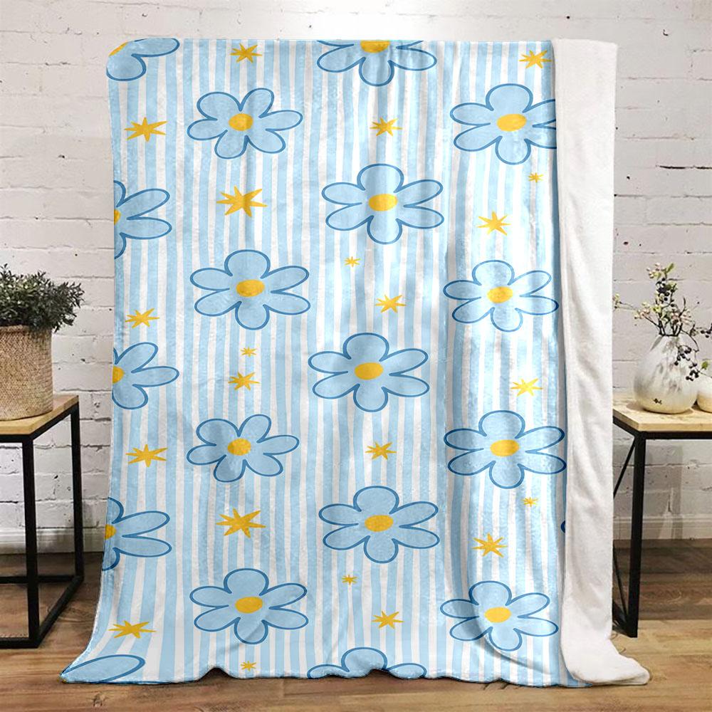 Blue Flowers and Stars Pattern Blanket Patterned flannel blanket perfect for the bedroom living room, sofa, or a little nap