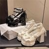 Мода Comemore Весна Осень Новые Женские Туфли-Лодочки 11см Высокий Каблук Кожаные Одинарные Туфли Мода Девушки Платформа Бант Лолита Мэри Джейн Обувь