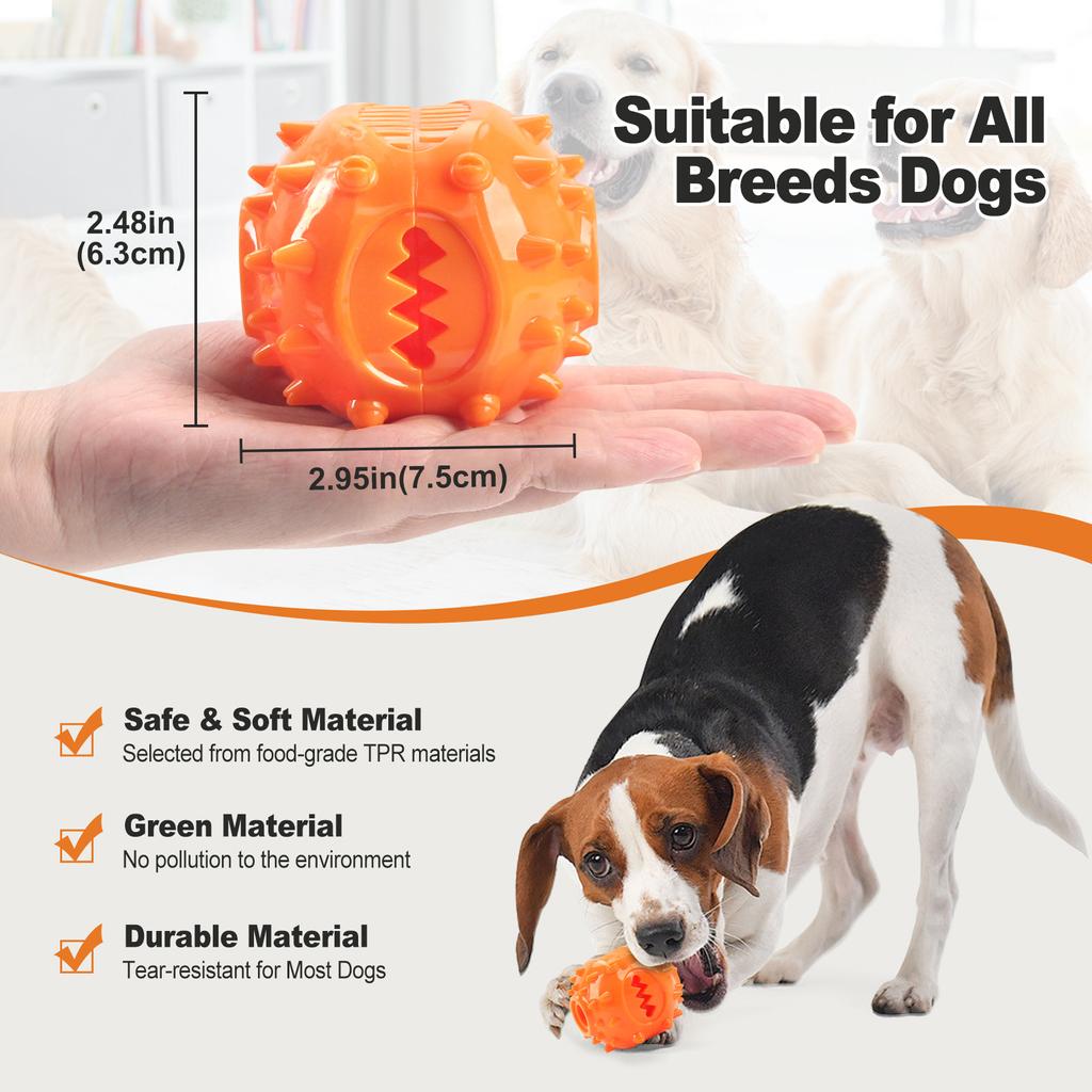 Dog Interactive Chew Treat Dispensing Ball - Self-Play, Boredom Relief, Bite-Resistant, Teeth Cleaning Pet Toy,