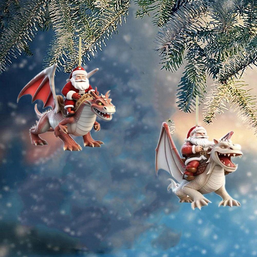 Мультяшное Рождественское украшение Санта Клаус Акриловая подвеска на елку Динозавр Новый год