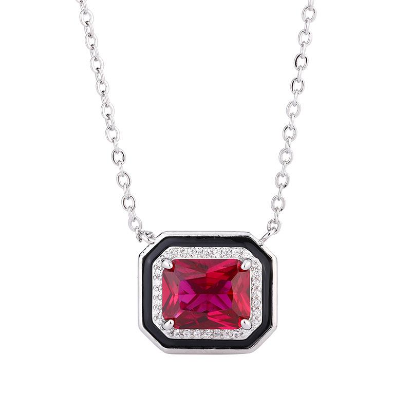 Jewelry set European and American retro fashion color treasure simulation red corundum square stud earrings ring necklace women's