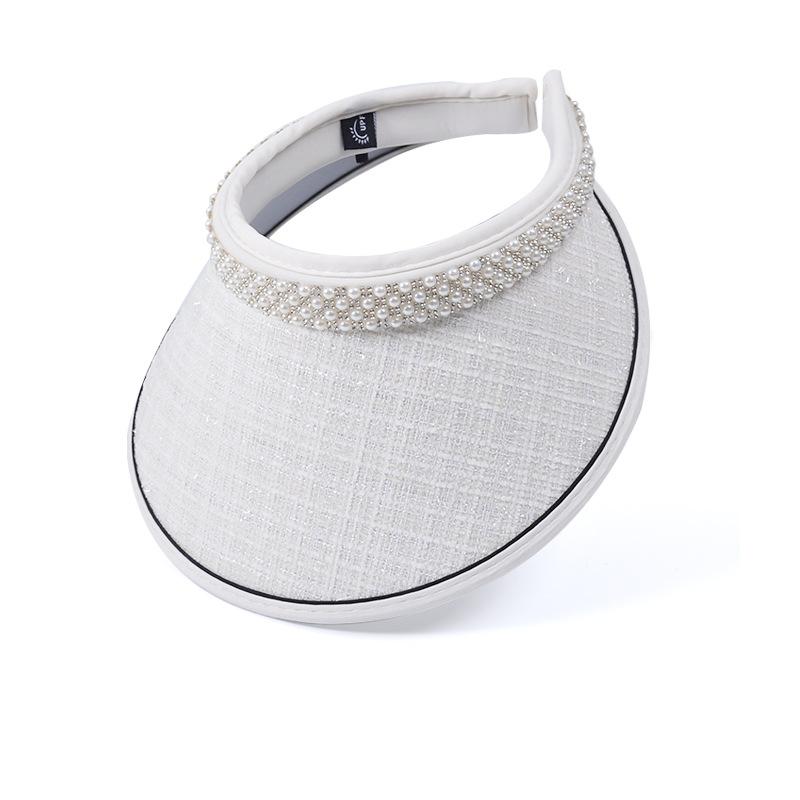 Летняя солнцезащитная шляпа с пустым верхом, корейская версия, универсальная шляпа с жемчугом, женская виниловая шляпа с большим карнизом и повязкой на голову, солнцезащитная шляпа