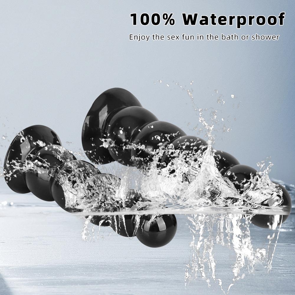 Шесть бусин Черная башня Присоска Анальная пробка - Большая Мягкая Тянущаяся бусина Дилататор для мужчин и женщин