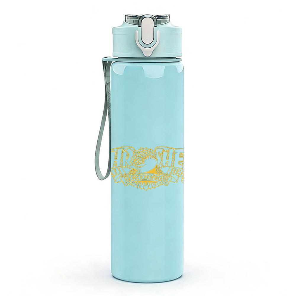 1PC Pale Yellow Minimalist Script Print 750ml colorful plastic sports water bottle leakproof pop up lid with straw for outdoor work home use