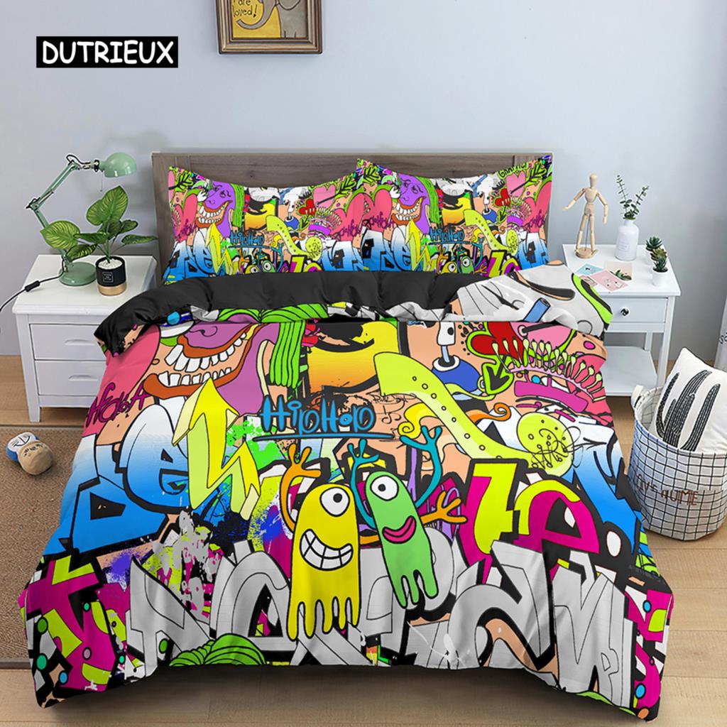 Комплект постельного белья с цветным рисунком и граффити, набор пододеяльников размера «queen-size», пододеяльник 240x220, декор для спальни