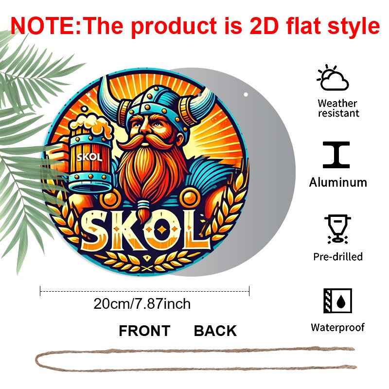 Плоский 2D, 1 шт., 8x8 дюймов, Винтажный дизайн Viking пива Skol, Алюминиевый металлический декоративный знак и табличка, Круглый настенный металлический декор для крепления на дверь, для бара, кафе