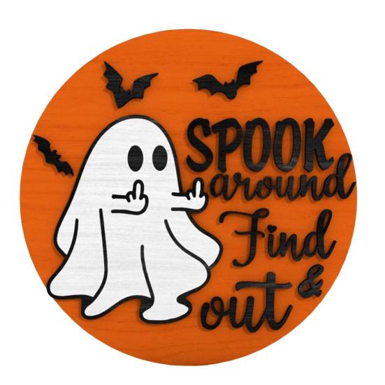 Halloween Ghost Door Sign Spook Around Find Out Welcome Sign Front Porch Hanging Wooden Plaque for Home Window Wall Decor