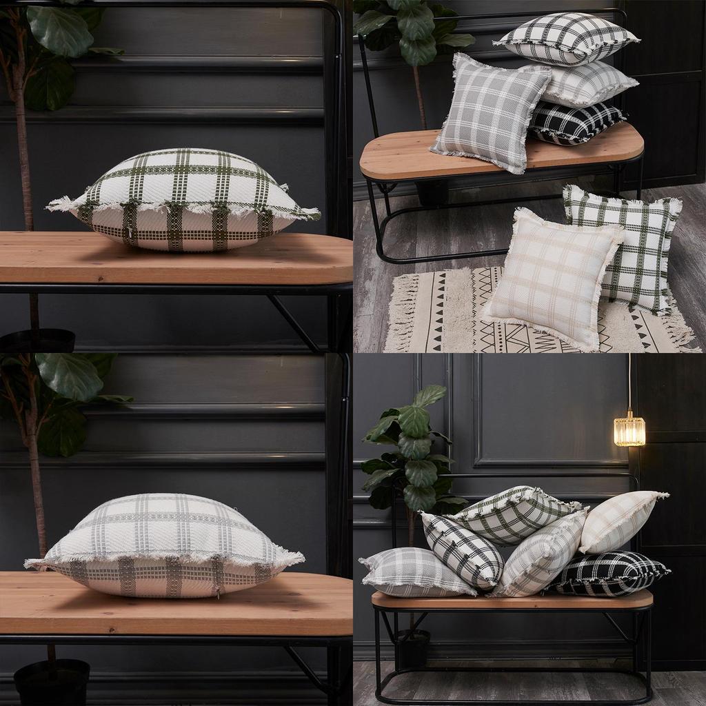 Pillowcase Only Modern Minimalist Soft Polyester Cotton Grid Pattern Pillow Cover For Couch Living Room Bedroom