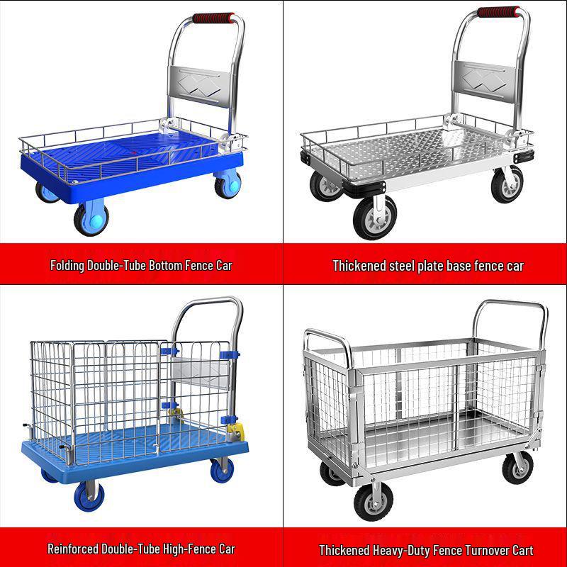 Silent Foldable Flatbed Hand Cart: Portable Turnover Trolley & Hand Truck